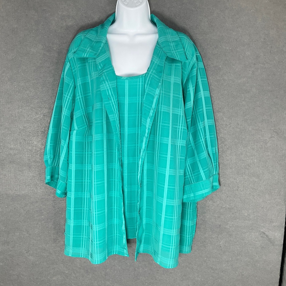 Maggie Barnes Shirt Womens Sz 2X Button Up Attached Top Teal Green Relaxed Fit
